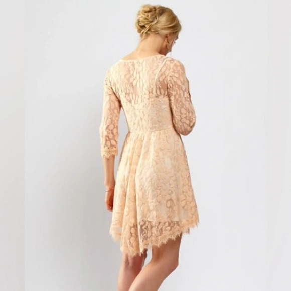 FREE‎ PEOPLE NWOT Floral Mesh Lace Dress in Peach - Picture 5 of 15